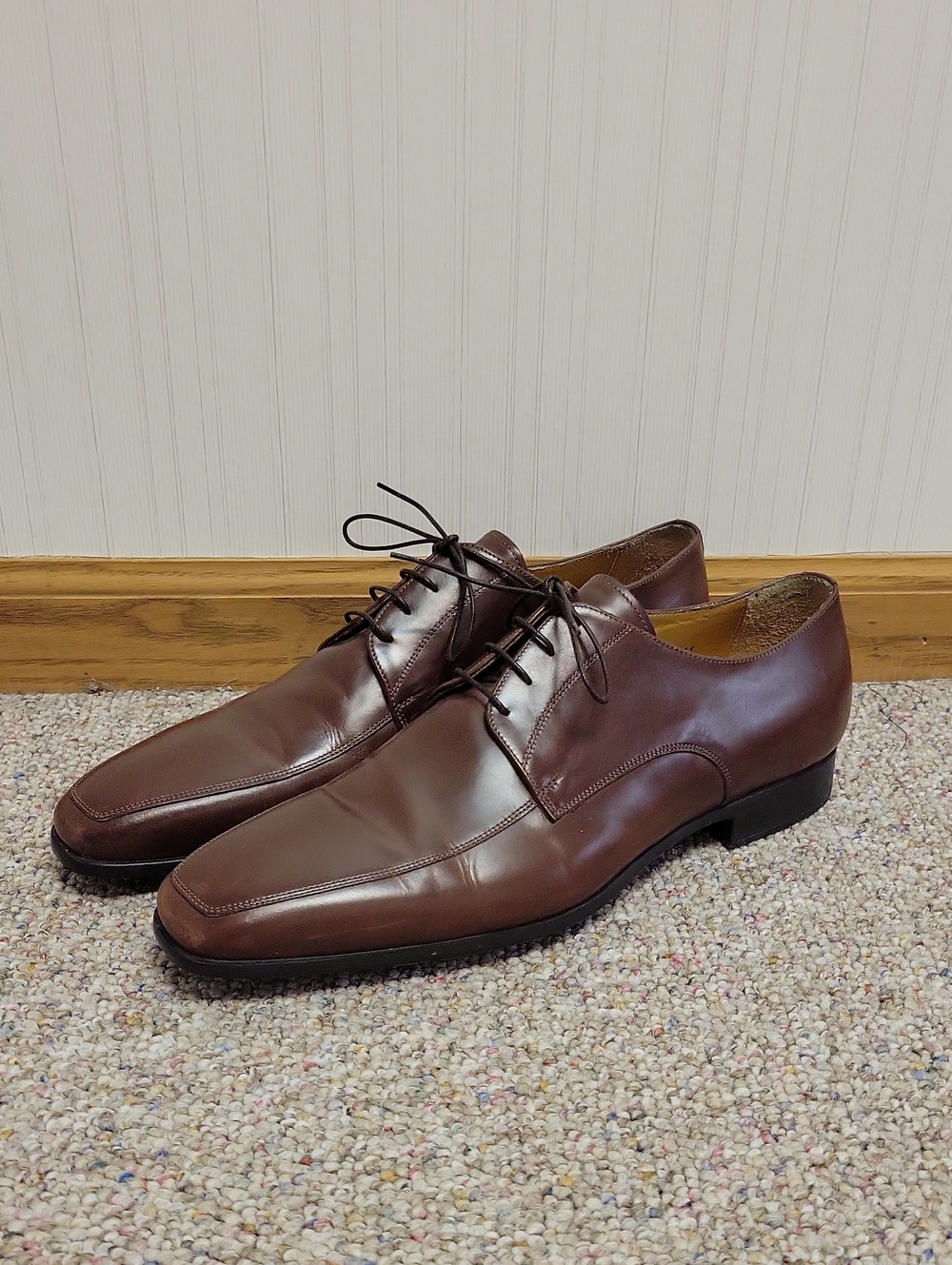 Santoni Brown Leather Lace-Up Derby Shoe Men's 11EE Office Business Quiet Luxury